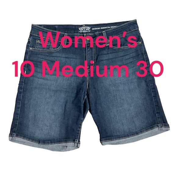 Women’s Levi’s 10 Medium 30 Denim Bermuda Shorts Jeans Navy Blue Rolled Hem NWOT - Picture 2 of 10